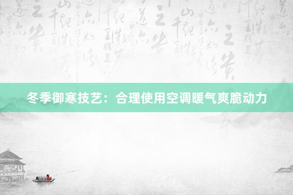 冬季御寒技艺：合理使用空调暖气爽脆动力