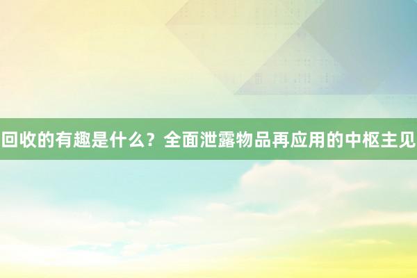 回收的有趣是什么？全面泄露物品再应用的中枢主见